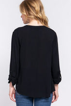 Load image into Gallery viewer, ACTIVE BASIC Full Size Notched Long Sleeve Woven Top