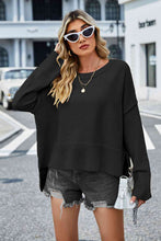 Load image into Gallery viewer, Round Neck Dropped Shoulder Slit Sweater