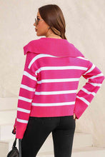 Load image into Gallery viewer, Striped Collared Neck Slit Sweater
