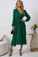 Load image into Gallery viewer, V-Neck Long Sleeve Tie Waist Midi Dress