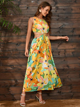 Load image into Gallery viewer, Cutout Floral Round Neck Sleeveless Dress