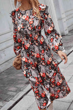 Load image into Gallery viewer, Floral Round Neck Long Sleeve Midi Dress