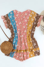 Load image into Gallery viewer, Floral Color Block Ruffled Zip-Back Romper