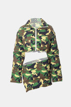 Load image into Gallery viewer, Camouflage Zip-Up Cropped Puffer Jacket and Skirt Set