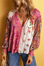 Load image into Gallery viewer, Plus Size Frill Printed V-Neck Long Sleeve Blouse