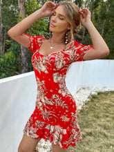 Load image into Gallery viewer, Floral Sweetheart Neck Puff Sleeve Ruffle Hem Dress