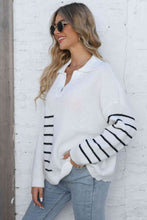 Load image into Gallery viewer, Ribbed Notched Neck Striped Long Sleeve Sweater