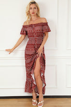 Load image into Gallery viewer, Smocked Off-Shoulder Ruffle Hem Dress