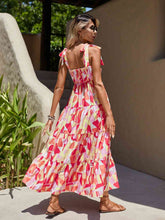 Load image into Gallery viewer, Tie Shoulder Straight Neck Smocked Tiered Dress