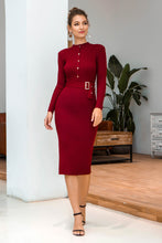 Load image into Gallery viewer, Snap Down Rib-Knit Slit Sweater Dress
