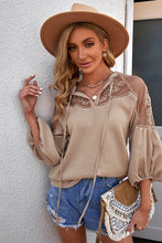 Load image into Gallery viewer, Embroidered Tie-Neck Puff Sleeve Blouse