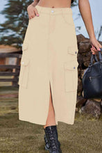 Load image into Gallery viewer, Slit Front Midi Denim Skirt with Pockets