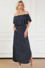Load image into Gallery viewer, Striped Off-Shoulder Slit Dress