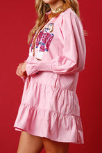 Load image into Gallery viewer, Full Size Nutcracker Sequin Lantern Sleeve Tiered Dress