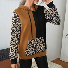 Load image into Gallery viewer, Leopard Color Block Tunic Hoodie with Kangaroo Pocket