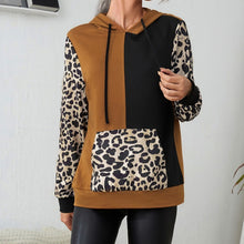 Load image into Gallery viewer, Leopard Color Block Tunic Hoodie with Kangaroo Pocket