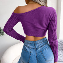 Load image into Gallery viewer, Mixed Knit One-Shoulder Cropped Sweater