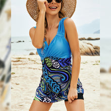 Load image into Gallery viewer, Printed Ruched Swim Dress and Swim Bottoms Set