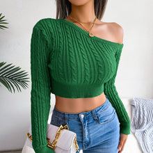 Load image into Gallery viewer, Mixed Knit One-Shoulder Cropped Sweater