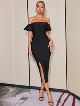Load image into Gallery viewer, Ruffled Side Slit Off-Shoulder Bodycon Dress