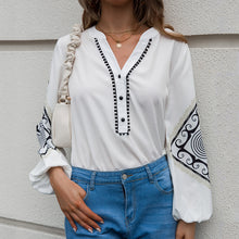 Load image into Gallery viewer, Contrast Half Button Balloon Sleeve Blouse