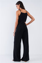 Load image into Gallery viewer, Black Sophisticated Floral Embroidered Sleeveless Wide Leg Jumpsuit