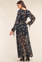 Load image into Gallery viewer, Black Multicolor Floral Print Wrap Deep Plunge V-Neck Long Sleeve Semi-Dress Romper