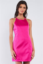 Load image into Gallery viewer, Raspberry Pink Sleeveless V-Neck T-Style Back Halter Tie Slim Fit Mini Tube Dress