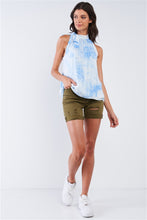 Load image into Gallery viewer, Sky Blue Tie Dye Side Bow Tie Neckline Long Sleeveless Summer Top