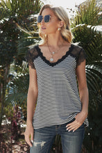 Load image into Gallery viewer, Printed Spliced Lace Scalloped V-Neck Blouse