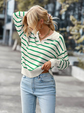 Load image into Gallery viewer, Striped Ribbed Trim Collared Knit Sweater