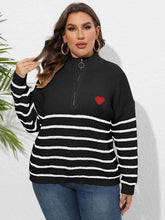 Load image into Gallery viewer, Plus Size Zip-Up Striped Sweater