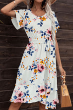 Load image into Gallery viewer, Tie Waist Petal Sleeve Ruffle Hem Dress