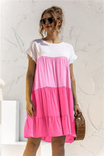Load image into Gallery viewer, Color Block Round Neck Ruffle Hem Dress