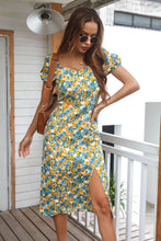 Load image into Gallery viewer, Floral Puff Sleeve Sweetheart Neck Midi Dress