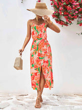 Load image into Gallery viewer, Printed Spaghetti Strap Front Slit Dress