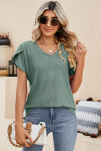 Load image into Gallery viewer, Eyelet V-Neck Petal Sleeve T-Shirt