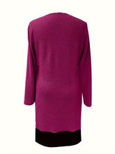 Load image into Gallery viewer, Contrast Ribbed Round Neck Long Sleeve Dress