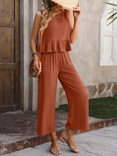 Load image into Gallery viewer, Ruffled Round Neck Tank and Pants Set