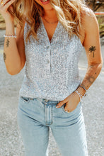 Load image into Gallery viewer, Sequin Button Front V-Neck Tank