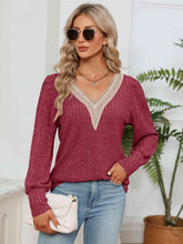 Load image into Gallery viewer, Lace Detail V-Neck Ribbed Blouse