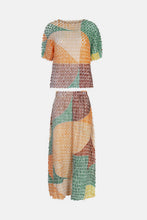 Load image into Gallery viewer, Color Block Pleated Top and Midi Skirt Set