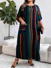 Load image into Gallery viewer, Plus Size Striped Maxi Dress with Pockets