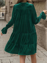 Load image into Gallery viewer, Notched Long Sleeve Tiered Dress