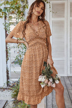 Load image into Gallery viewer, Leopard Frill Trim Flutter Sleeve Dress