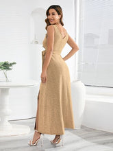 Load image into Gallery viewer, Slit Surplice Tie Waist Sleeveless Dress