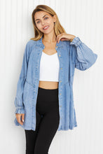Load image into Gallery viewer, Zenana Sunflower Fields Full Size Chambray Button-Up Swing Tunic