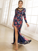 Load image into Gallery viewer, Floral Sequin Tie-Back Split Dress
