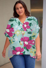 Load image into Gallery viewer, Plus Size Printed Notched Neck Half Sleeve Top