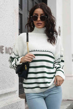 Load image into Gallery viewer, Striped Turtleneck Drop Shoulder Sweater